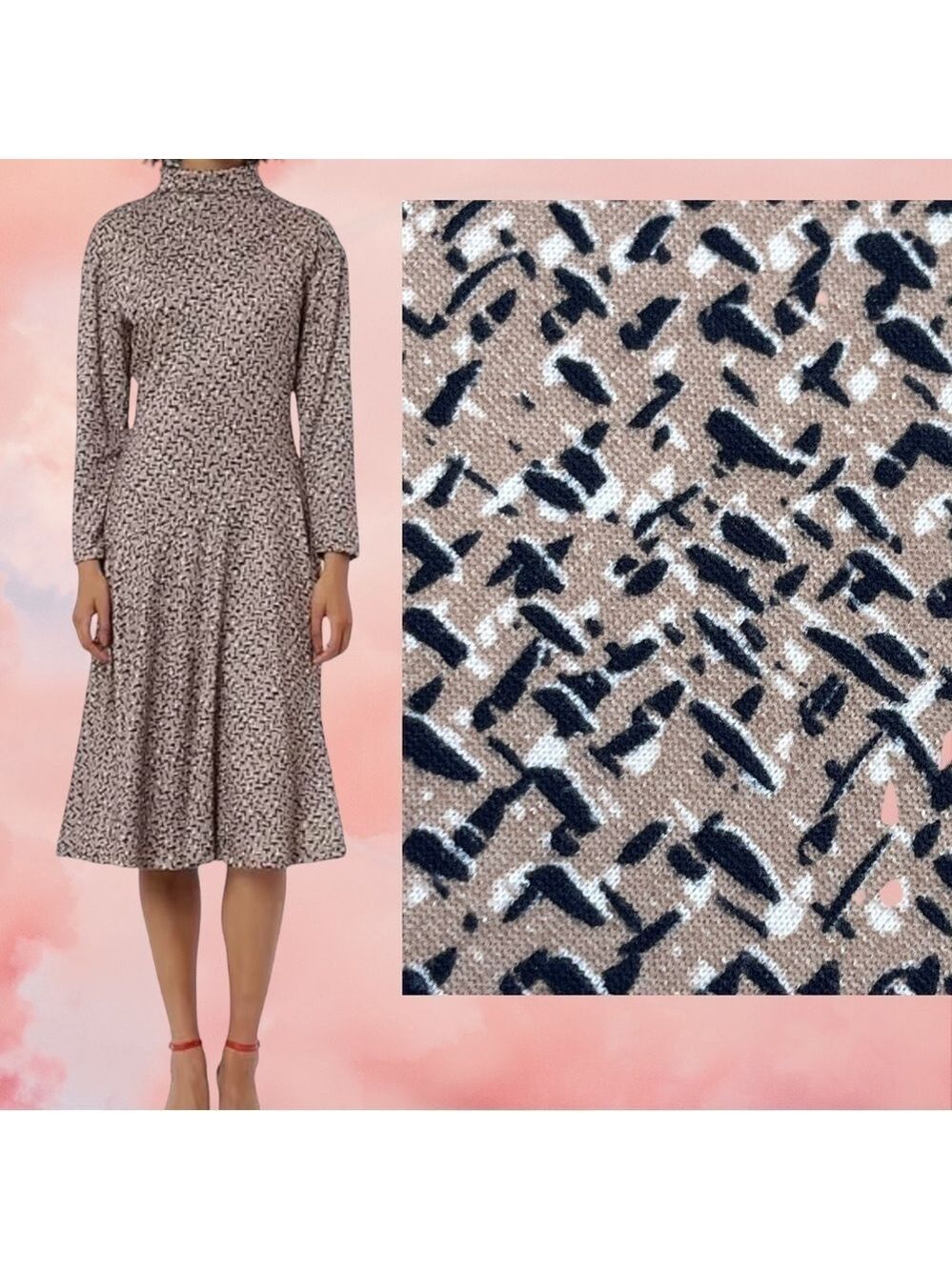 MAGGY London Tweed Asymmetric Drop Waist Long Sleeve Mock Neck Midi Dress Sz 8
